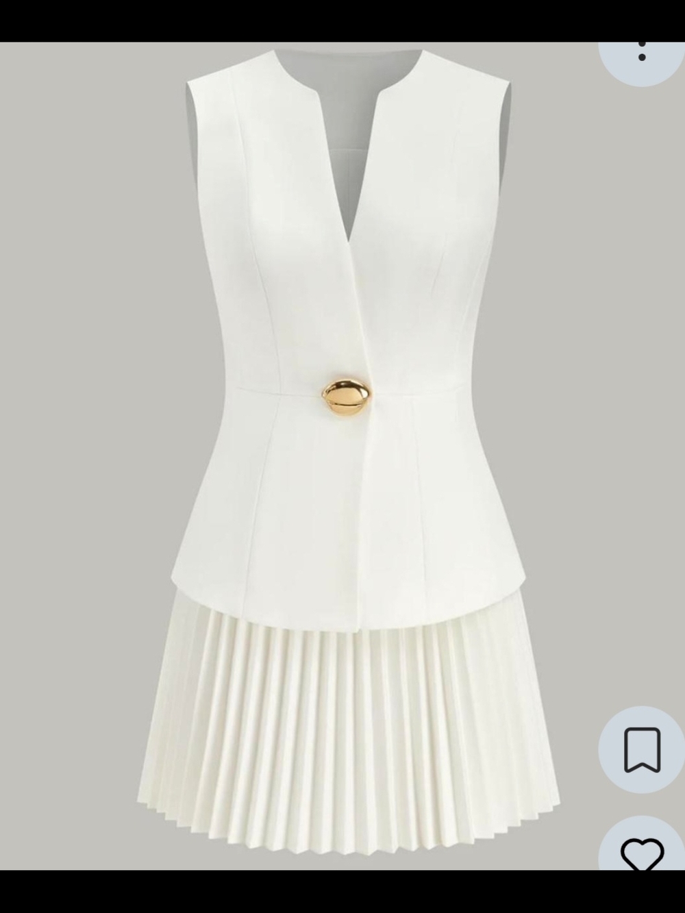 Commense Elegant White Pleated Dress with Gold Accent